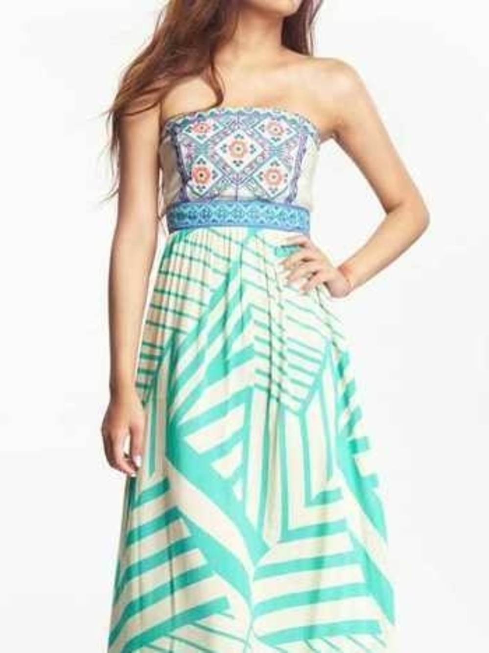 Flying Tomato Turquoise and Cream Strapless Maxi